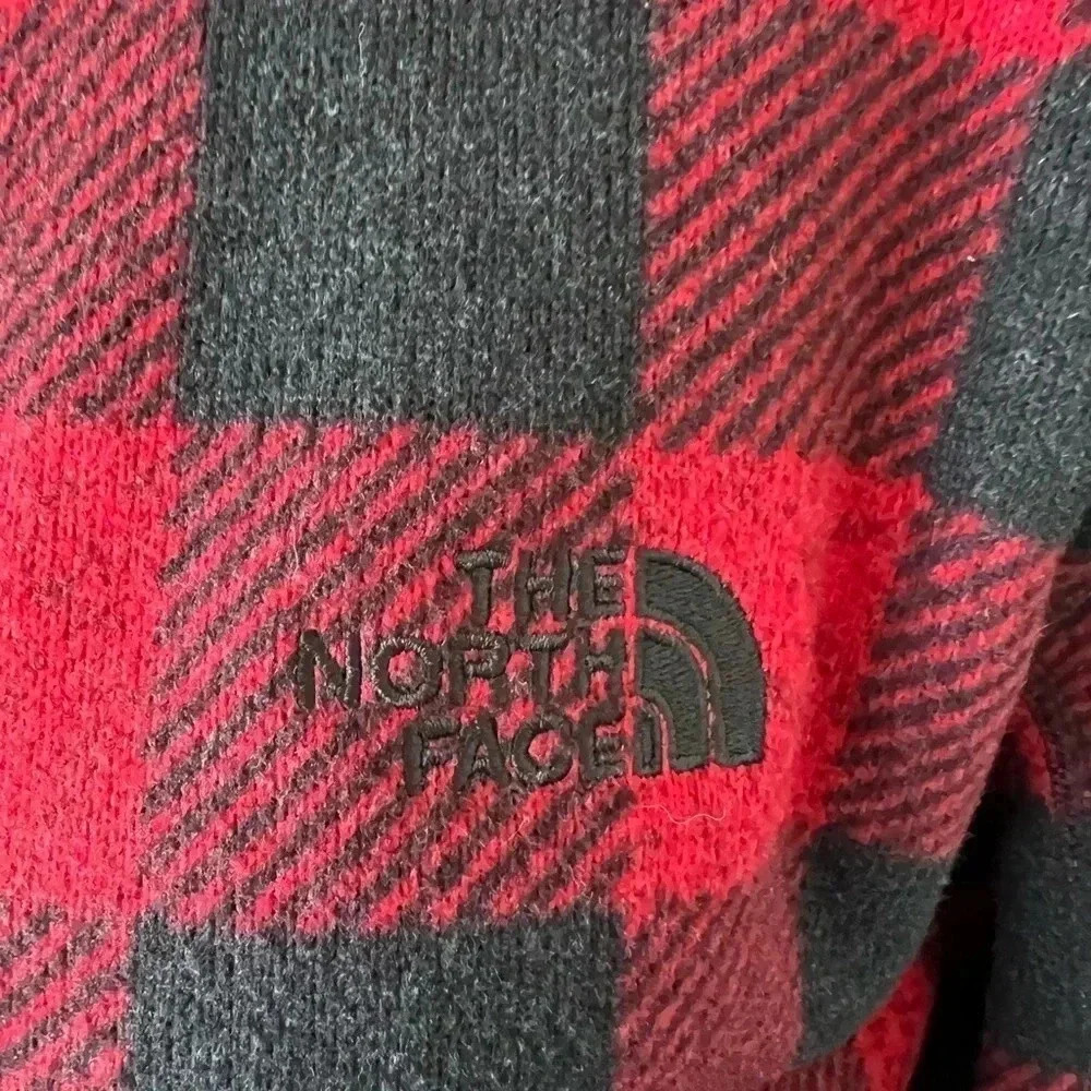 The North Face Fleece Men Jacket Red Black Buffalo Plaid 1/2 Zip Pullover Sz XL - Picture 4 of 7